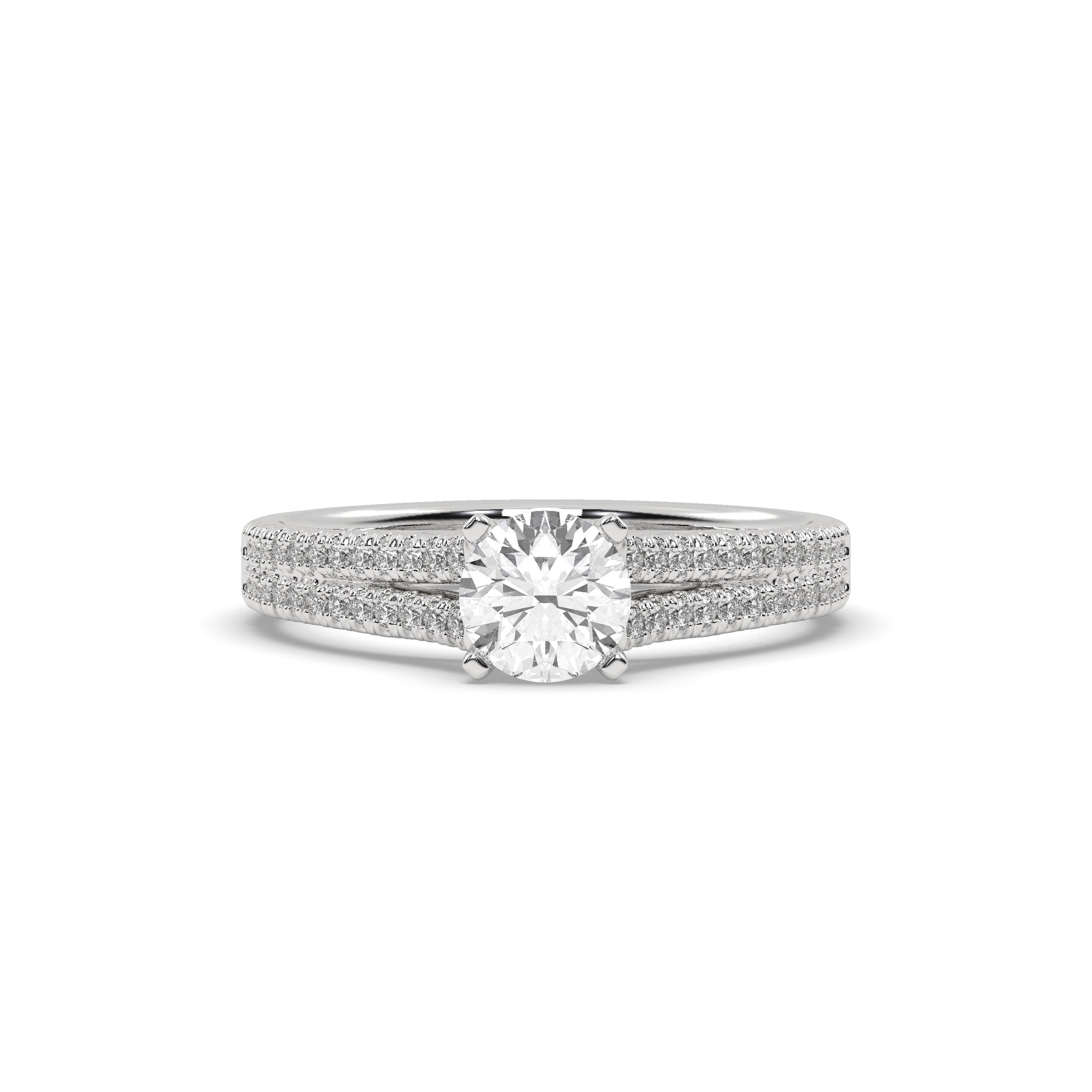 White Gold Studded 0.994 Carat Lab Grown Diamond Ring-F Color VS1 Clarity.